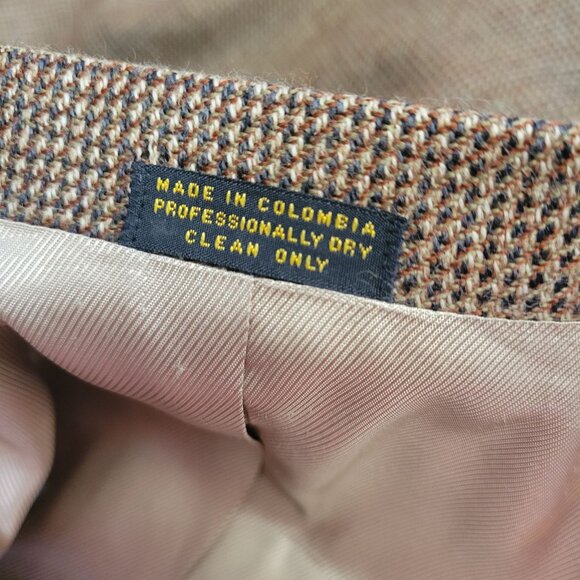 Oscar De La Renta Wool Tweed Brown Houndstooth Blazer Jacket With Pocket Square - Picture 8 of 11